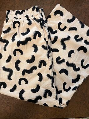 a new day Wide Leg Pants in Cream with Black Brushstroke Print